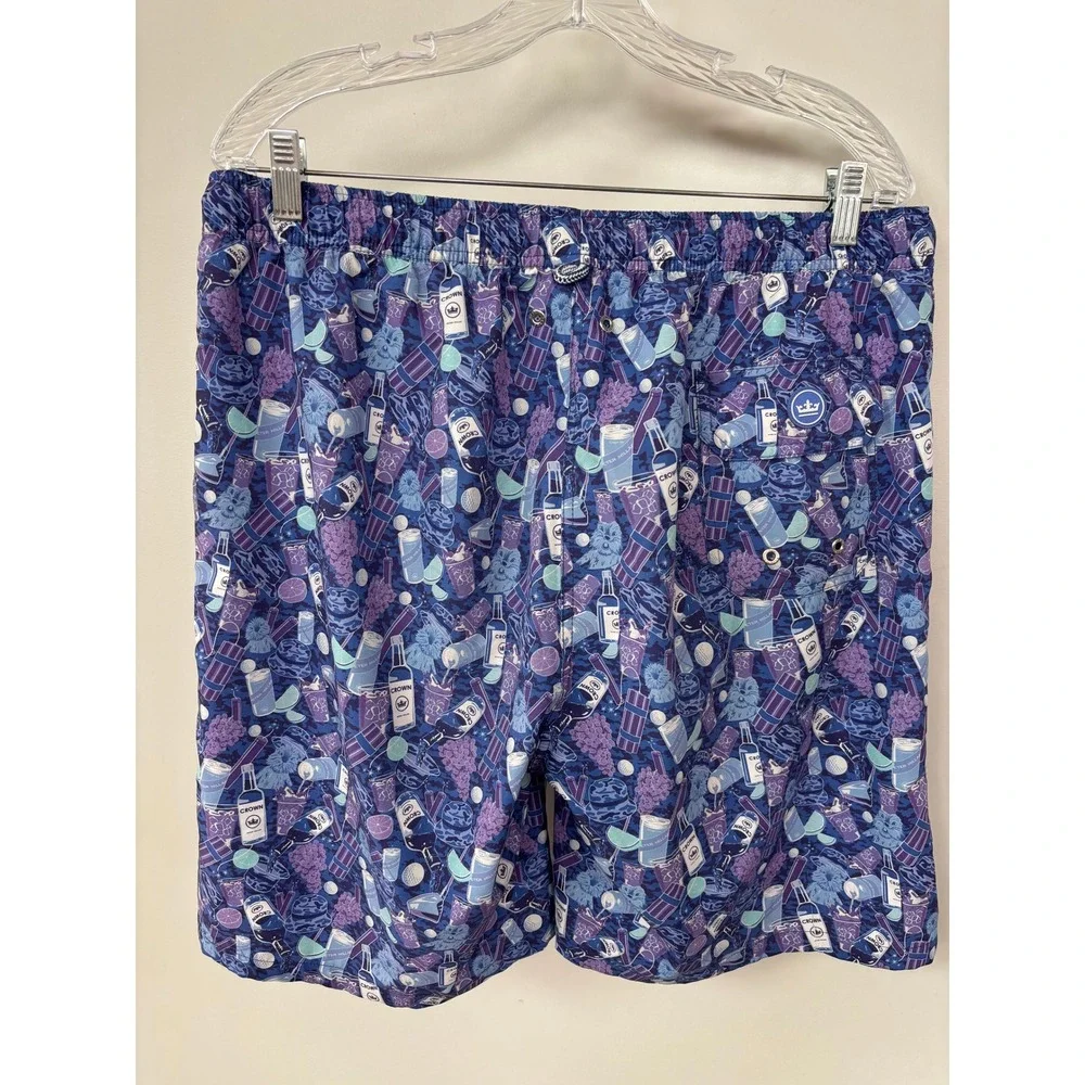 Peter Millar Seaside Mens Purple Cocktail Print Swim Trunks Shorts Large